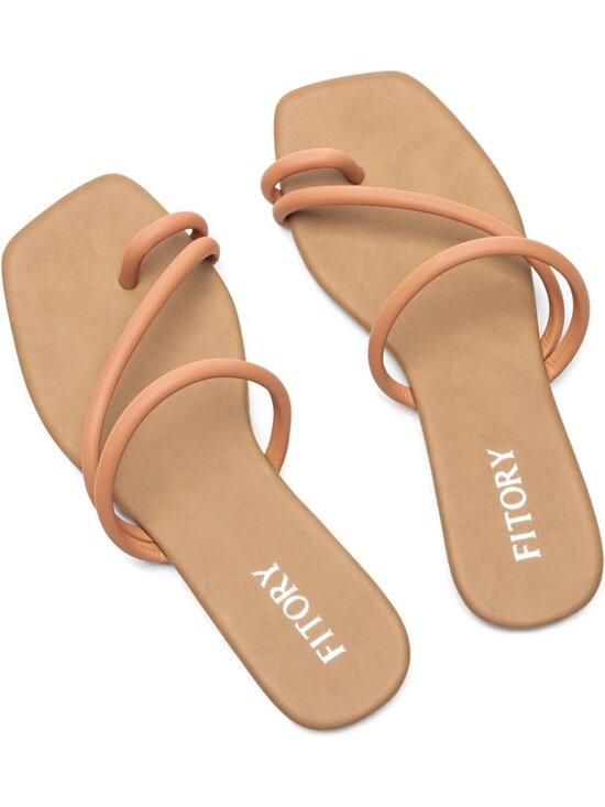 Shoes - Women's Camel Summer Cross Strap Fashionable Toe Ring Thong Open Toe Slide Flats